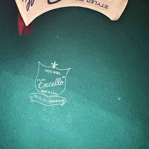 Vintage 50s-60s Green Wool Peacock Feather Hat - Picture 6 of 7